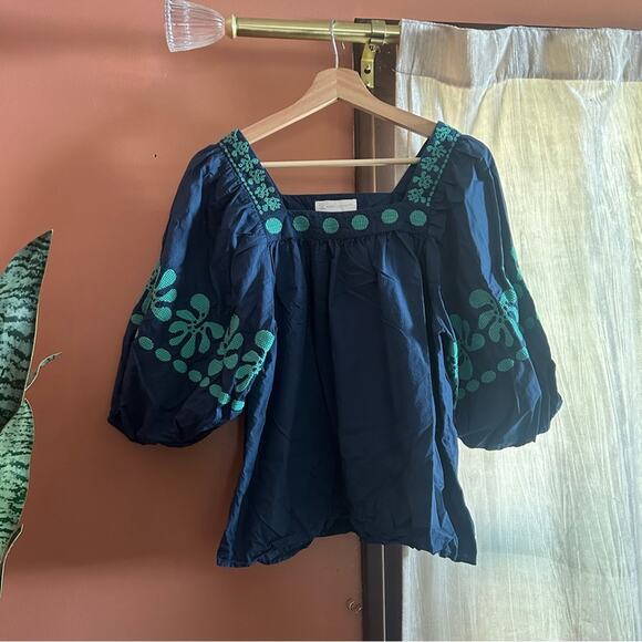 Corey Lynn Calter The Winnie Top Pressed Flower Blue Green Embroidered Size XS - Picture 1 of 6